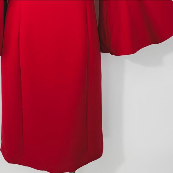 Oscar de la Renta Wool Silk Mini Sheath Dress Flared Sleeves Red Size 16 - Picture 6 of 16